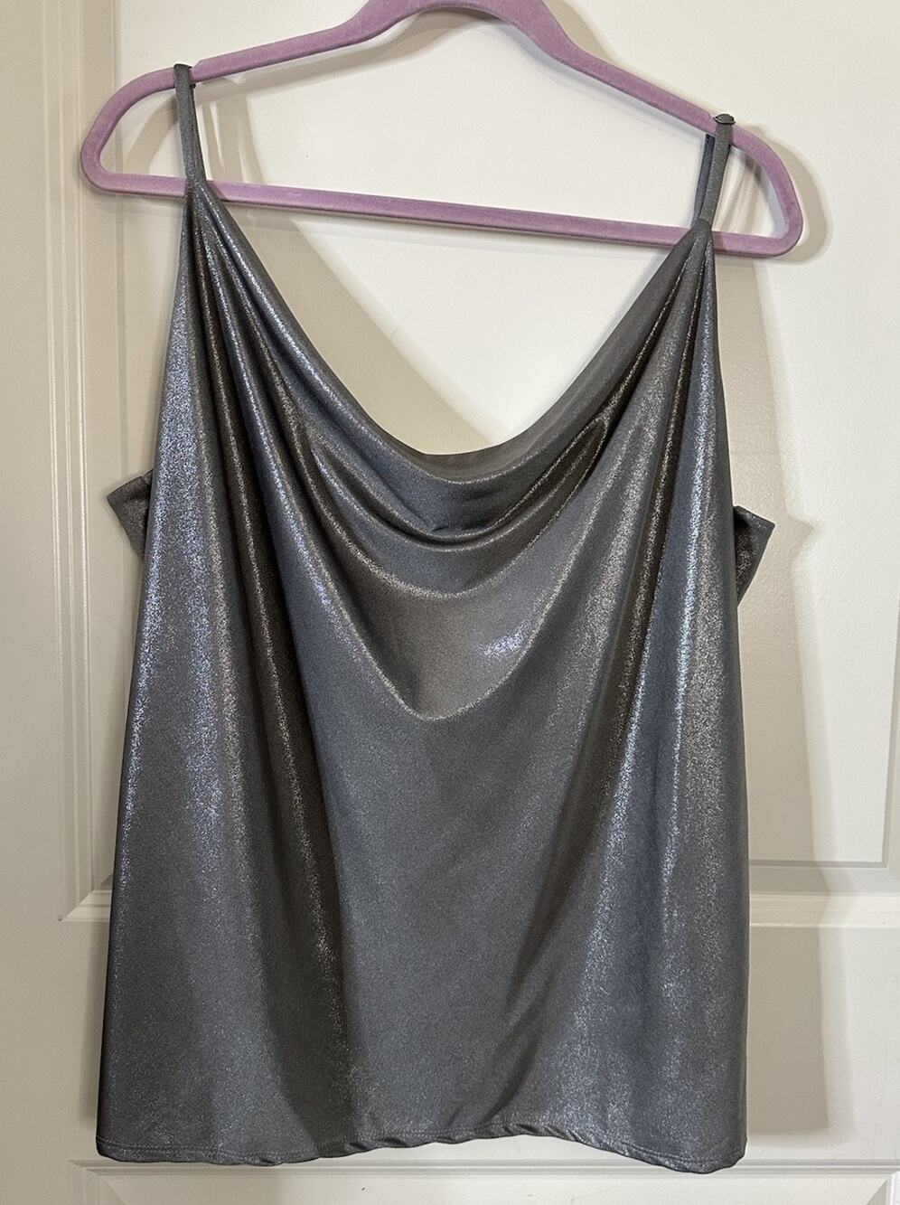 TORRID Size 0 Metallic Silver Gray Cowl Neck Cami Tank Top Shimmer US12/14